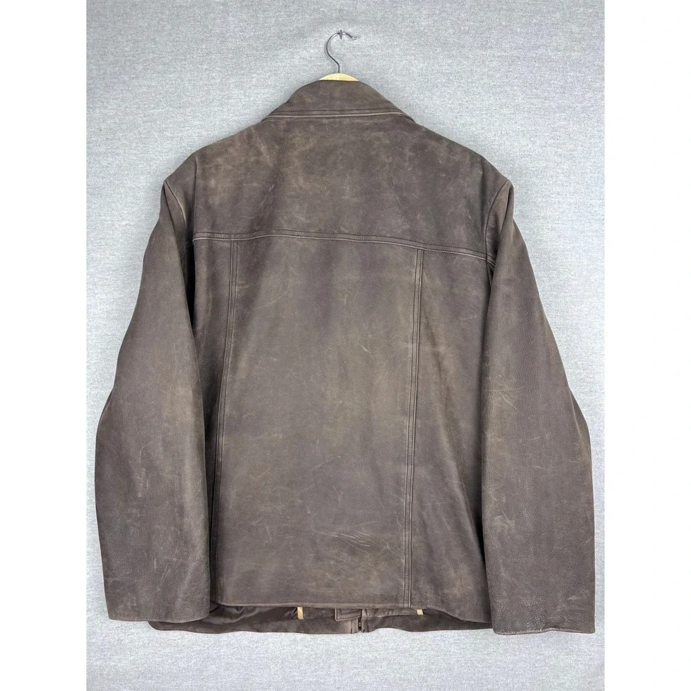 Cole Haan Country‎ Mens XL Brown Leather Jacket Full Zip Cow Skin Bomber Coat